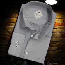 Linen Keten Klasik Uzun Kollu Desenli Vizon Erkek Gömlek (Regular Kalıp)