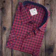 Linen Keten 2 Cepli Kısa Kollu Kırmızı Baba Gömleği (Regular Kalıp)