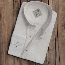 Linen Keten Hafif Kumaş Uzun Kollu Ekru Erkek Gömlek (Regular Kalıp)
