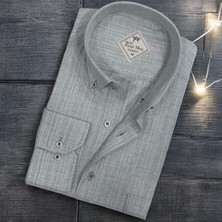 Linen Keten Hafif Kumaş Uzun Kollu Gri Erkek Gömlek (Regular Kalıp)