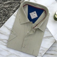 Linen Keten Klasik Kısa Kollu Yeşil Erkek Gömlek (Regular Kalıp)