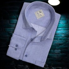 Linen Keten Klasik Uzun Kollu Pastel Mavi Erkek Gömlek (Regular Kalıp)