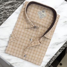 Linen Keten Klasik Kısa Kollu Bej Erkek Gömlek (Regular Kalıp)