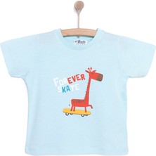Hellobaby Erkek Bebek Basic Tişört Zürafa Desenli Bisiklet Yaka Kısa Kol Açık Mavi