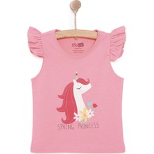 Hellobaby Kız Bebek Basic Tişört Bisiklet Yaka Atlet Kol Koyu Pembe