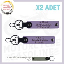 Miaju Motor Tutkunlarına, Isim Plaka ve A- Kan Grubu Yazılı Özel Üretim X2' Li Anahtarlık, Armağan, Mor-Gr