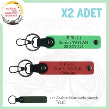 Miaju Motosiklet Severlere, Isim Plaka ve B Rh (-) Kan Grubu Yazılı X2 Anahtarlık, Nar Çiçeği-F Yeşil-Ysl
