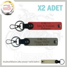 Miaju Hız Aşıkları Için Özel, Isim Plaka ve 0 Rh (+) Kan Grubu Yazılı X2 Anahtarlık, Nar Çiçeği-Kül Gri-Sk