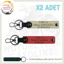 Miaju Hız Severlere Özel Isim Plaka, 0 Rh (+) Kan Grubu Yazılı Deri X2 Anahtarlık, Nar Çiçeği-S Kahve-Laci