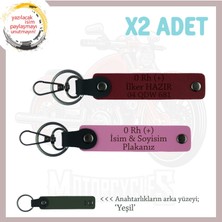 Miaju Sevdiğine Isim Plaka ve 0 Rh (+) Kan Grubu Yazılı Anlamlı Hediye Deri X2 Anahtarlık, Pembe-Bordo-Ysl