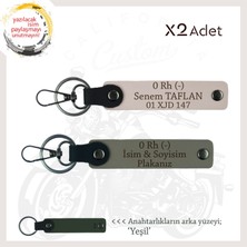 Miaju Motosiklet Maceracılarına, Isim Plaka ve 0 Rh (-) Kan Grubu Yazılı X2 Anahtarlık, Kül Gri-Pudra-Ysl