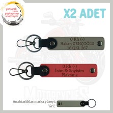 Miaju Hız Aşıkları Için Özel, Isim Plaka ve 0 Rh (-) Kan Grubu Yazılı X2 Anahtarlık, Nar Çiçeği-Kül Gri-Gr