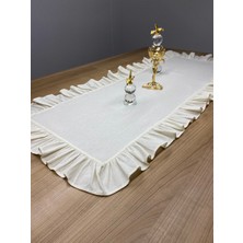 %100 Pamuklu Bej Ham Keten Fırfırlı Runner 40X110 cm