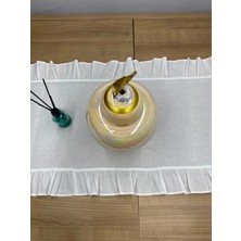 %100 Pamuklu Beyaz Ham Keten Fırfırlı Runner 40X110 cm