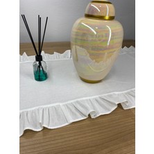 %100 Pamuklu Beyaz Ham Keten Fırfırlı Runner 40X110 cm