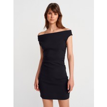 91462 Bardot Mini Elbise-Siyah