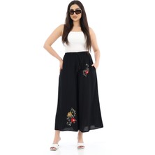 Kadın Viskon Bol Paça Bel Lastik Ip Bağlama Pantolon