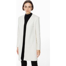 Kalpli Zımba Detaylı Ekru Kadın Uzun Hırka 49906-2K5