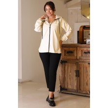 Kolları Lastikli Uzun Kollu  Krem Kadın Ceket   165-2K5