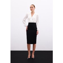 Sateen Düz Kalem Etek - Siyah