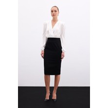 Sateen Düz Kalem Etek - Siyah