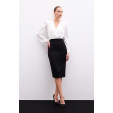Sateen Düz Kalem Etek - Siyah