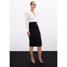 Sateen Düz Kalem Etek - Siyah