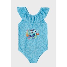 Slipstop Mercat Desenli Fırfırlı Çabuk Kuruyan Kız Çocuk Mayo Mayo SM2512120001