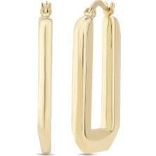 14 Ayar Taşsız Tasarım Halka Altın Küpe