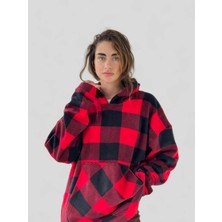 Retrobird Polar Kışlık Oversize Kapüşonlu Sweatshirt Unisex Kırmızı