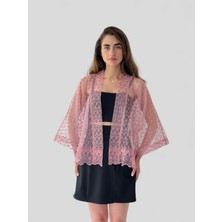 Retrobird Tasarım Tül Mini Kimono Kadın Gül Kurusu