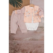 3-9 Ay Kız Bebek Takımı Stay Little Puan 3'lü Hırkalı Somon