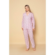 Kadın Kalp Desenli Mevsimlik Uzun Kol Gömlek Pijama Takımı