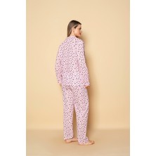 Kadın Kalp Desenli Mevsimlik Uzun Kol Gömlek Pijama Takımı