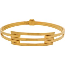 Modern Tarz Çift Sıra Kaburga Model Sarı Altın Kelepçe Bilezik