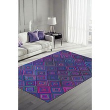 The Reef Design Geometrik Desenli Mor Halı Dijital Baskılı Dokuma Kaymaz Tabanlı Yıkanabilir Kareli Banyo Halısı Çok Renkli Halı