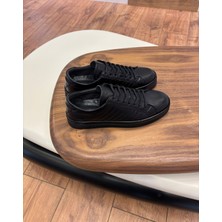 4253 Siyah Dikiş Detaylı Hakiki Deri Erkek Sneakers - Erkek Spor Ayakkabı