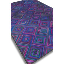 The Reef Design Geometrik Desenli Mor Halı Dijital Baskılı Dokuma Kaymaz Tabanlı Yıkanabilir Kareli Oturma Odası Halısı Çok Renkli Halı