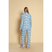 Kadın Bulut Desen Uzun Kol Gömlek Pijama Takımı