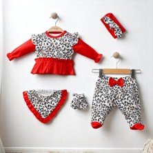 Milays Kız Bebek Leopar Desenli 0-3 Ay 5 Li Set %100 Pamuk