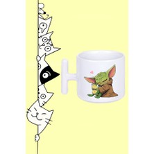 Love Baby Yoda Karakter Tasarım Baskılı Beyaz T Sap Kupa Bardak