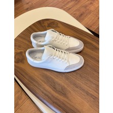 4253 Beyaz Süet Detaylı Hakiki Deri Erkek Sneakers - Erkek Spor Ayakkabı