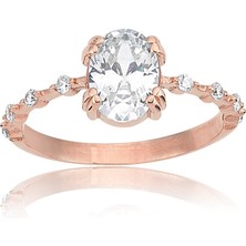 Fasek Gold 1,10 CT Oval 0,12 CT Pırlanta(Signity)Taşlı Kadın İhtişamı 925 Gümüş  Ayar Evlilik Teklifi Yüzüğü