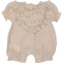 Kız Bebek Bej Çicek Desenli Yakası Fırfırlı Tulum - 1015979