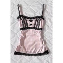 Pudra Victoria Lolita Dantel Şerit Gotik Y2K  Askılı Crop