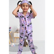 Kuromi Kız Çocuk Gömlek Yaka Düğmeli Kısa Kollu Yazlık Pijama Takımı