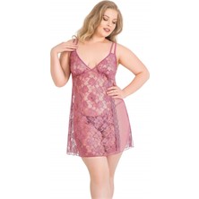 Aria's Closet Büyük Beden Gül Kurusu Kısa Tül Gecelik