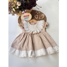 Krem-Dantel-Detaylı-Fırfırlı-Elbise