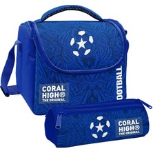 Coral High Erkek Çocuk Lacivert Mavi Futbol Thermo Beslenme Çantası ve Üç Bölmeli Kalem Çantası Seti