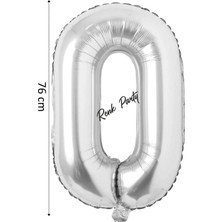 Folyo Balon 0 Rakamı Helyum Balon 76 cm Gümüş Renk - 0 Yaş Balonu - 0 Rakam Balon - 34 Inch